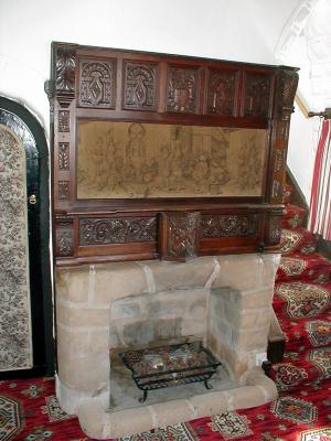 Fireplace with tapestry